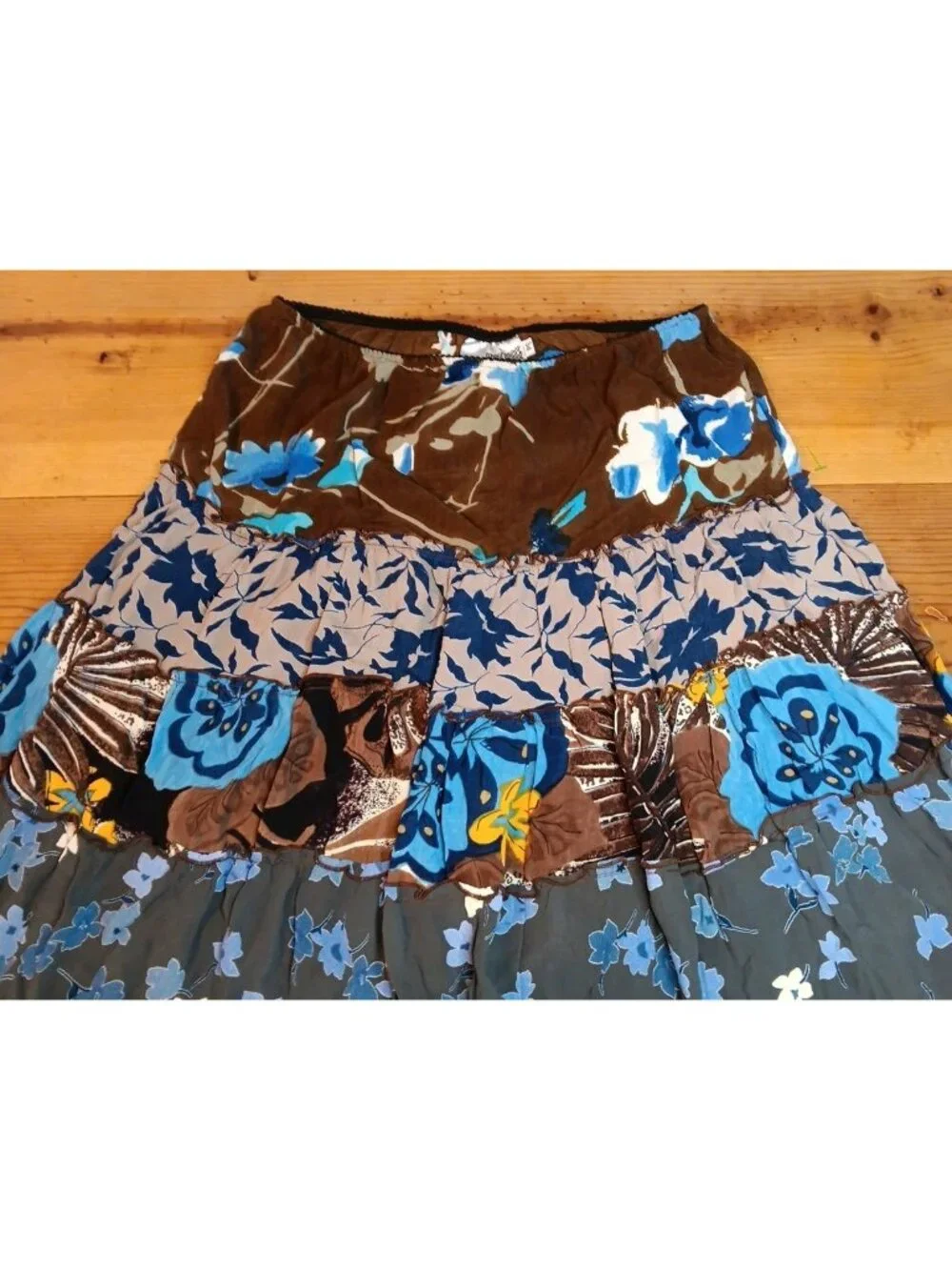 Vtg Stonebridge Maxi Skirt Womens Petite PS SHEER Floral Ruffle Tiered Pull On